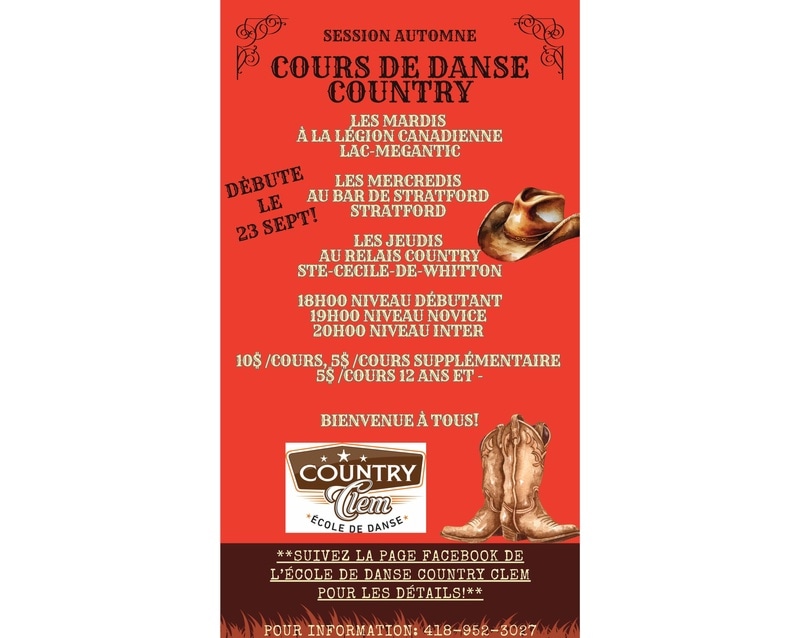 Cours de danse Country Clem 14 au 16 octobre