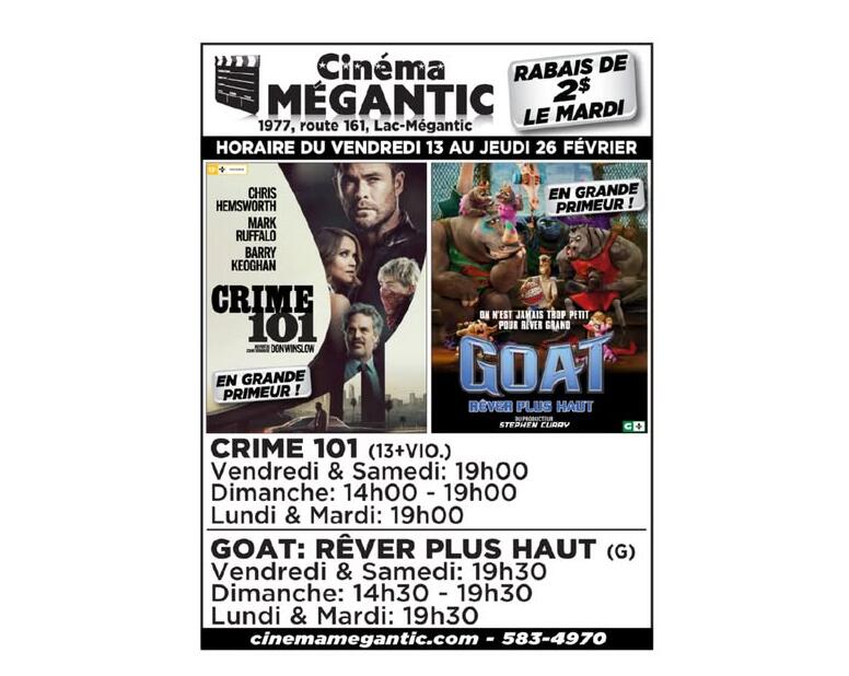 Cinéma Mégantic du 13 au 26 février 2026