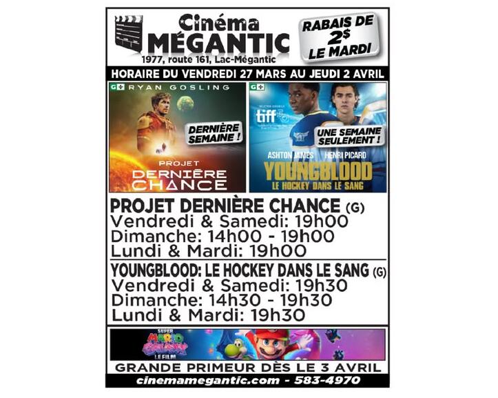 Cinéma Mégantic du 27 mars au 2 avril 2026