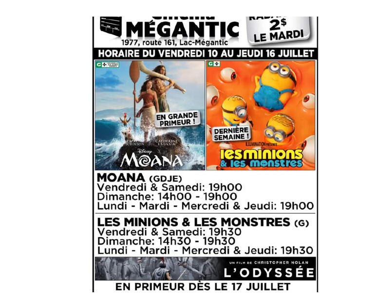 Cinéma Mégantic du 10 au 16 juillet 2026