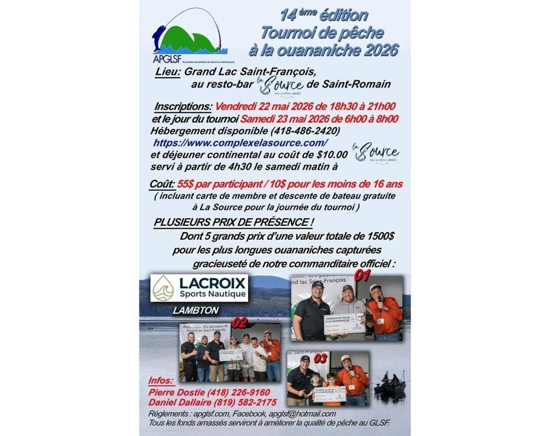 Tournoi de pêche à la ouananiche - La Source de Saint-Romain