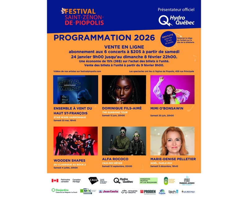 Vente en ligne des abonnements du Festival Saint-Zénon de Piopolis