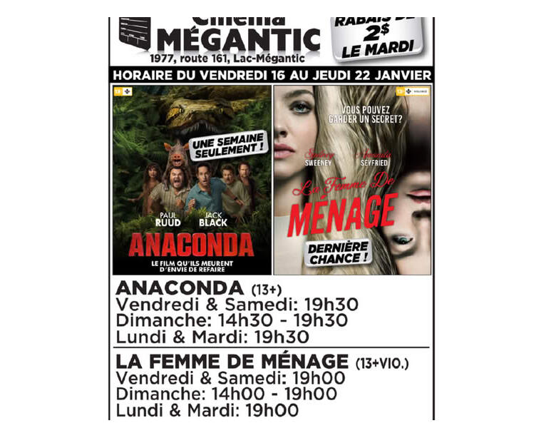 Cinéma Mégantic 16 au 22 janvier 2026