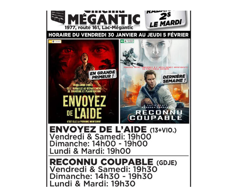 Cinéma Mégantic 30 janvier au 5 février 2026