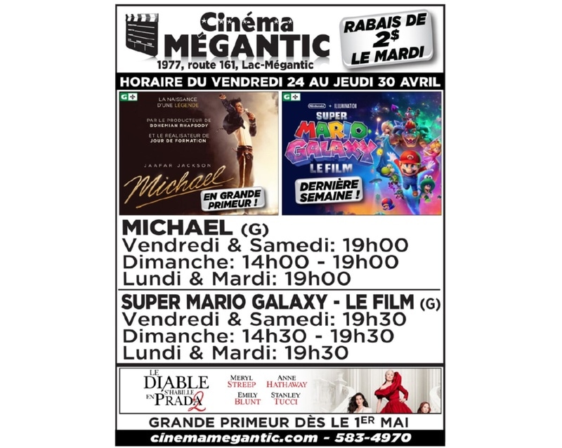 Cinéma Mégantic 24 au 30 avril 2026