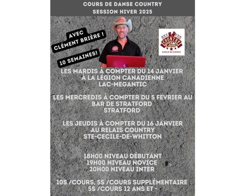 Cours de danse country avec Clément Brière 18 au 20 mars