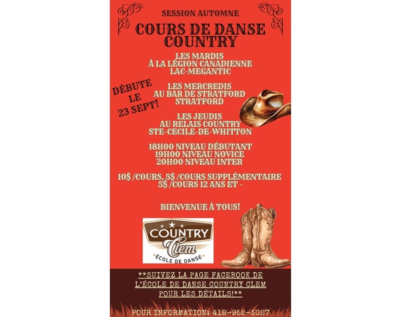 Cours de danse country session automne 7 au 9 octobre