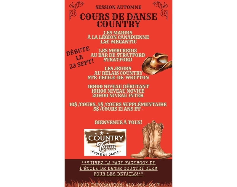 Cours de danse Country Clem 28 au 30 octobre